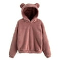 thumbnail image 1 of Cute Teddy Bear Ears Hoodie Long Sleeve Soft Warm Fleece Homewear 14-Watermelon Red L, 1 of 4