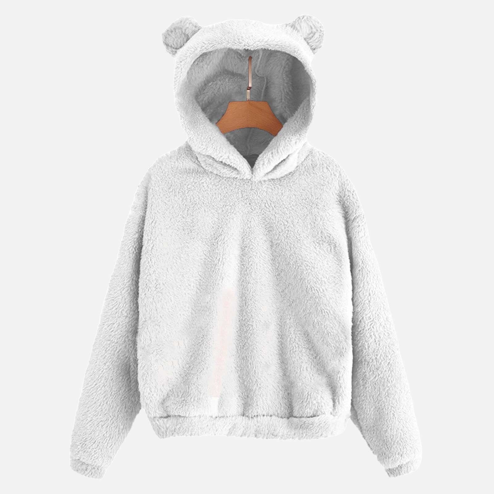 Cute Teddy Bear Ears Hoodie Women Long Sleeve Warm Sweatshirts ...