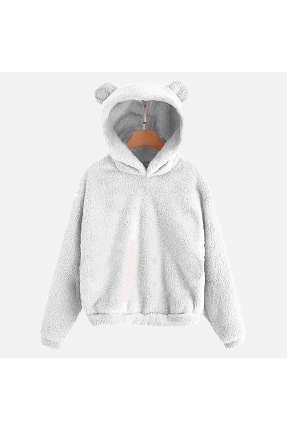 Cute Teddy Bear Ears Hoodie Women Long Sleeve Warm Sweatshirts