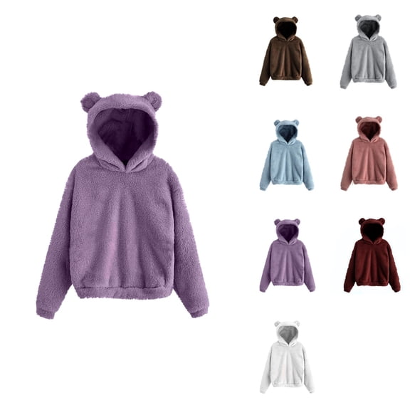 Cute Teddy Bear Ears Hoodie for Women â Long Sleeve Soft Warm Pullover Sweatshirt, Loose Casual Fall Outerwear