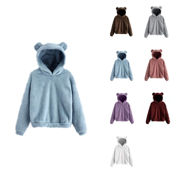 Cute Teddy Bear Ears Hoodie for Women â Long Sleeve Soft Warm Pullover Sweatshirt, Loose Casual Fall Outerwear