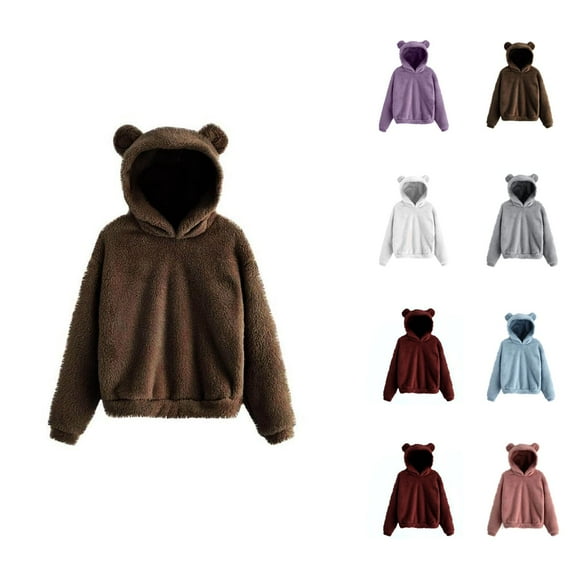 Cute Teddy Bear Ears Hoodies for Women 2025 Long Sleeve Soft Warm Hoodie Hooded Sweatshirt Women Pullover