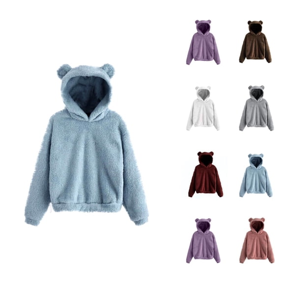 Cute Teddy Bear Ears Hoodies for Women 2025 Long Sleeve Soft Warm Hoodie Hooded Sweatshirt Women Pullover