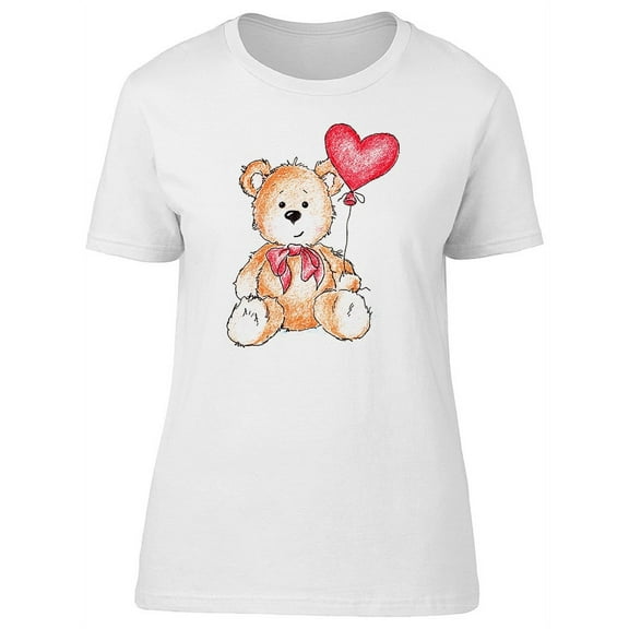 Cute Teddy Bear Heart Balloon T-Shirt Women -Image by Shutterstock, Female Large