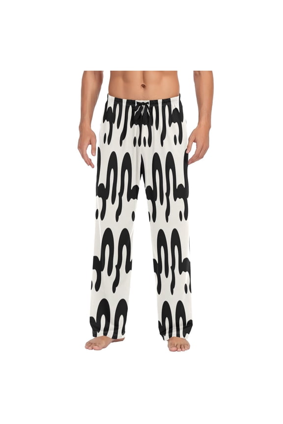 Cute Teddy Bear Lines Men's Lightweight Pajama Bottoms Stretch Elastic Waist Side Pockets Spring Fall