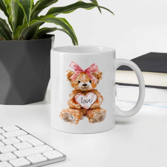 Cute Teddy Bear Mug, Watercolor Bear Coffee Mug, Love Teddy Mug, VaL1entine Gift for Her, Cute Romantic Mug, Bear Heart Mug