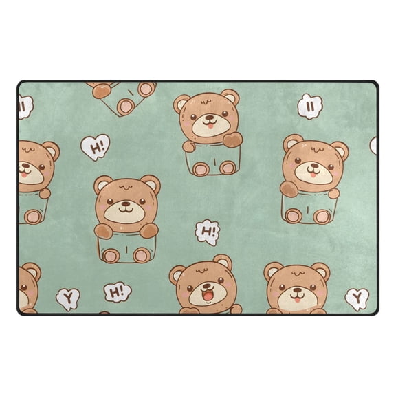 Cute Teddy Bear Pattern Memory Foam Area Rug 60"x39" Non Slip, Absorbent, Fade Proof for Living Room, Bedroom, Office
