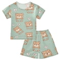 thumbnail image 1 of Cute Teddy Bear Pattern Summer Pajama Set Soft Cotton Short Sleeve Sleepwear 2PCS Pajama Sets Breathable Lounge Set Size 8Y, 1 of 7
