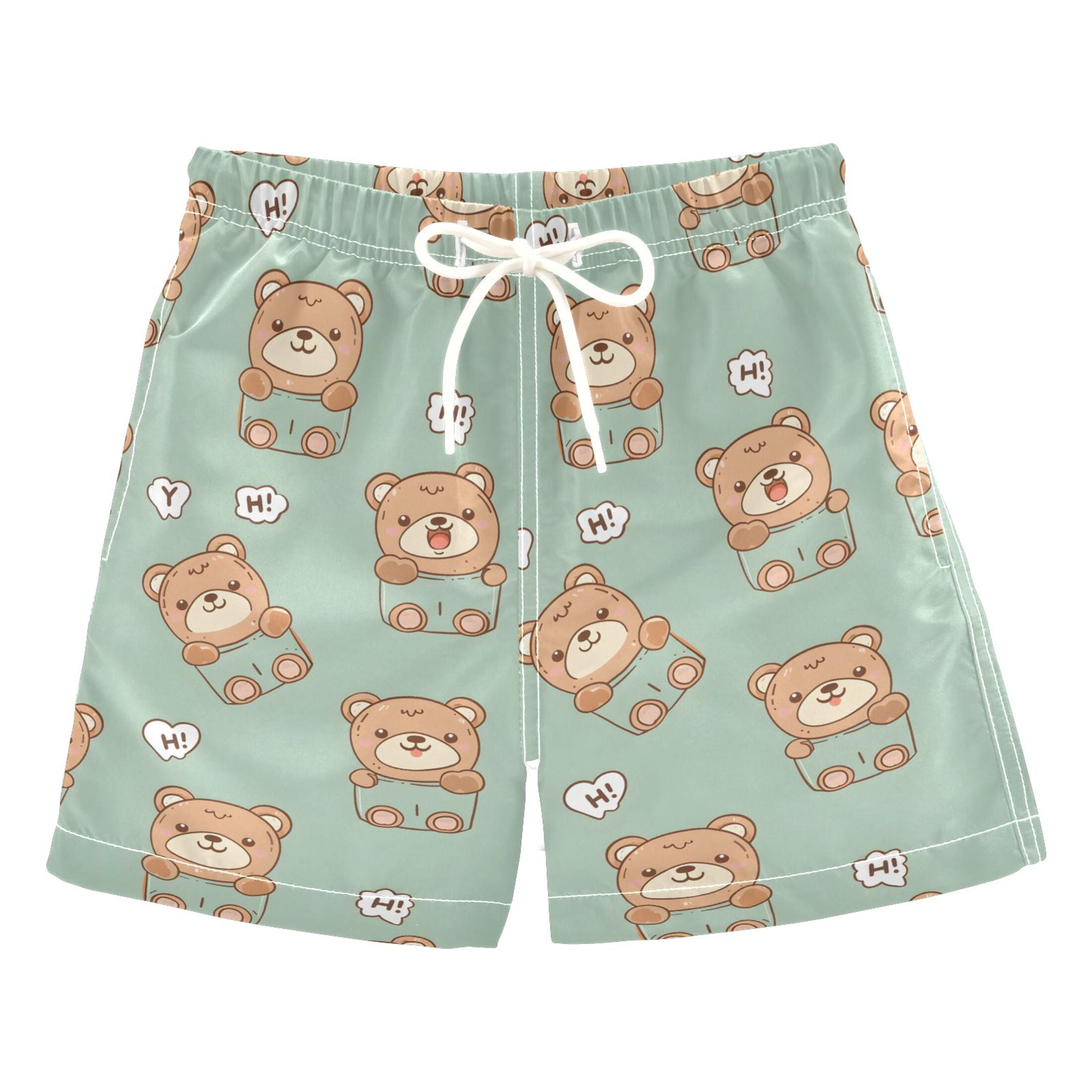 Cute Teddy Bear Pattern Swim Trunks Quick Dry Beach Pool Board Shorts ...