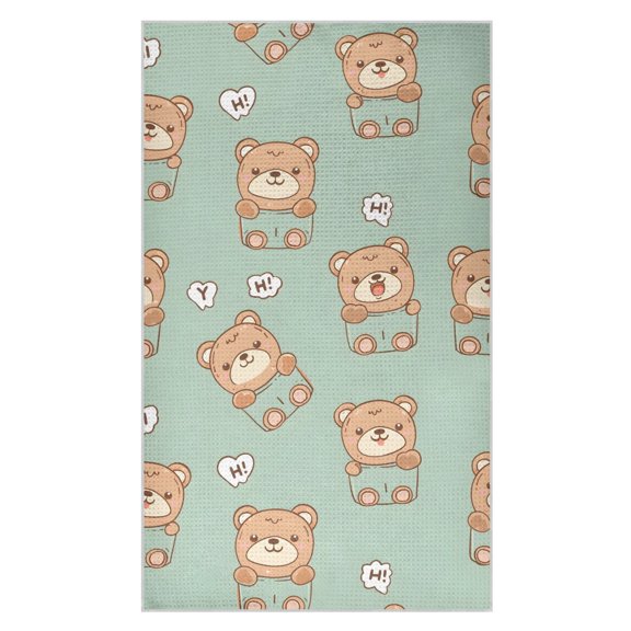 Cute Teddy Bear Pattern Waffle Kitchen Towels 18x30 in Soft Absorbent Quick Dry Dishcloths