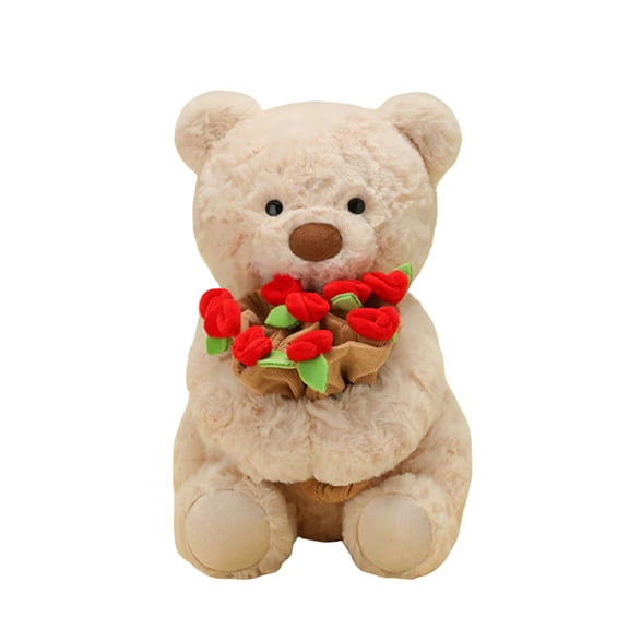 Cute Teddy Bear Plush Toy with Red Rose, Teddy Bear Stuffed Animal with a Cute Bouquet of Flowers, Romantic Gift for Valentine's Day, Anniversary, Birthday, Wedding
