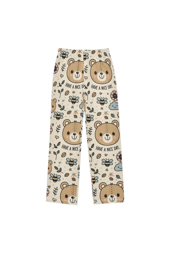 Cute Teddy Bear Smile Face Christmas Pajama Pants Soft and Lightweight Elastic Waistband Christmas Pajama Pants