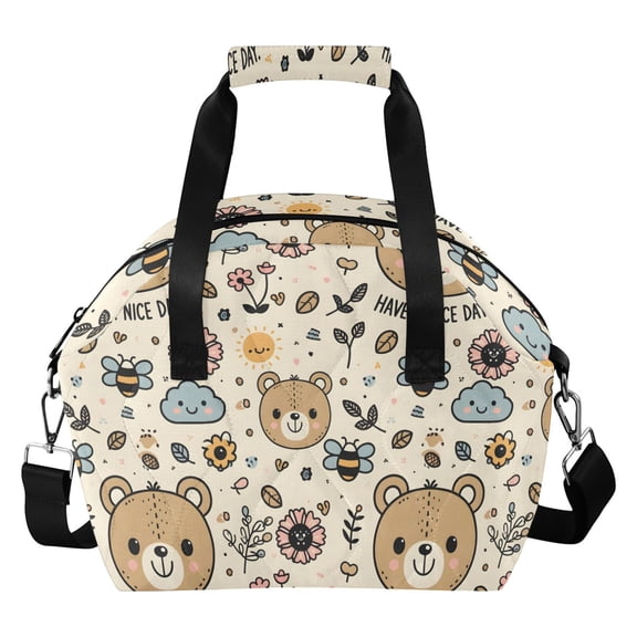 Cute Teddy Bear Smile Face Insulated Lunch Bag for Women Leakproof Reusable Cooler Lunch Box with Adjustable Shoulder Strap Portable Tote Bag for Work Picnic Travel