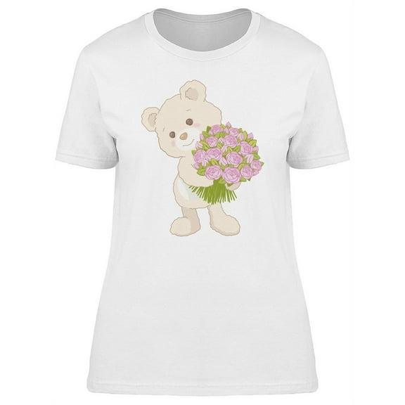 Cute Teddy Bear With A Bouquet T-Shirt Women -Image by Shutterstock, Female Large