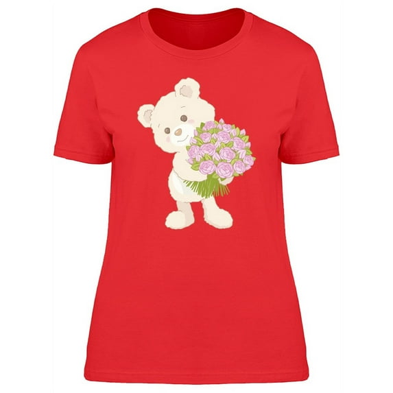 Cute Teddy Bear With A Bouquet T-Shirt Women -Image by Shutterstock, Female Small