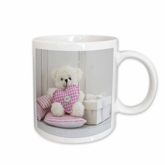 3drose, Cute Teddy Bear with Fabric Heart, 11oz Mug