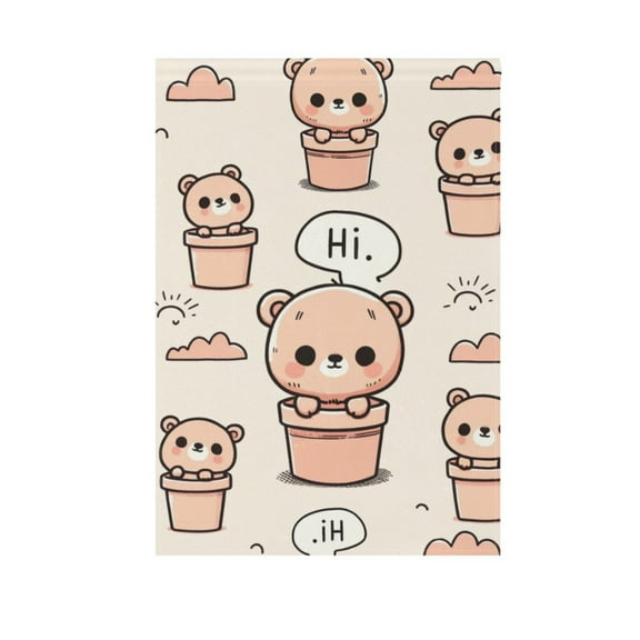Cute Teddy Bear in Pots Garden Flag 12X18 Double Sided Yard Flags for Outside Outdoor All Seasonal Decoration