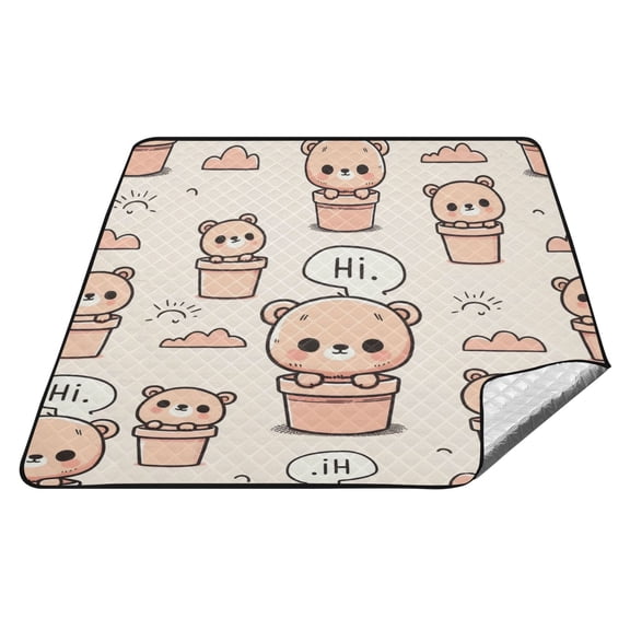 Cute Teddy Bear in Pots Picnic Blankets Extra Large 78"x78" Beach Blanket Waterproof Sandproof Outdoor Mat for Camping Travel Park