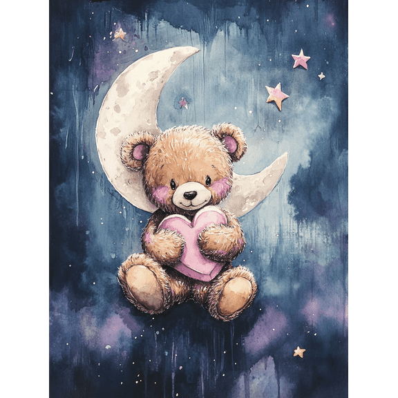 Cute Teddy Bear with Heart Moon Canvas Print Perfect for Bedroom Living Room Nursery Gallery Wall and Apartment Decor