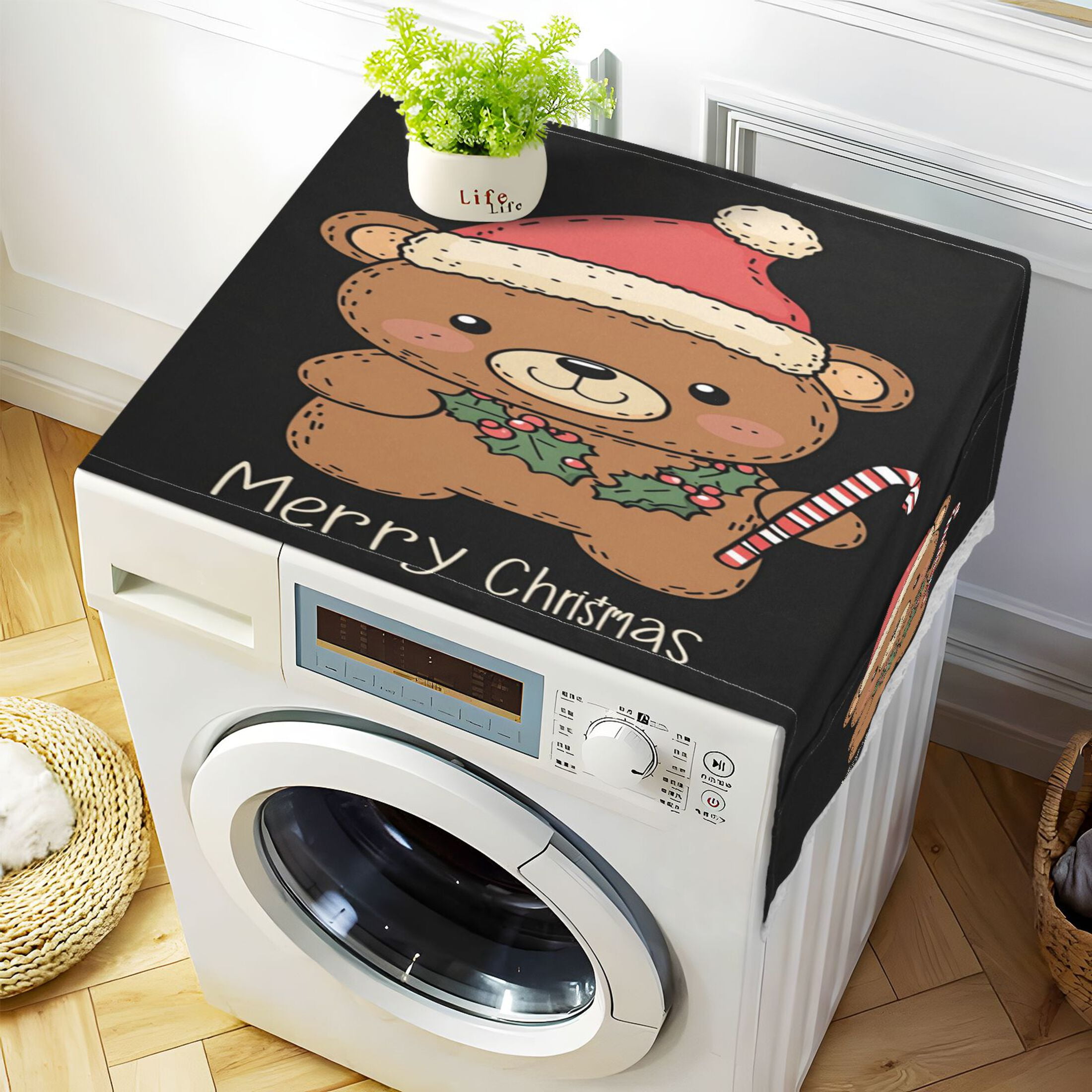 A Cute Teddy BearWasher and Dryer Covers Dust-Proof and Oil Resistant Fridge Cover with 4 Storage Pockets Washing Machine Top Cover for Laundry Kitchen Home 51.2 x 22 In