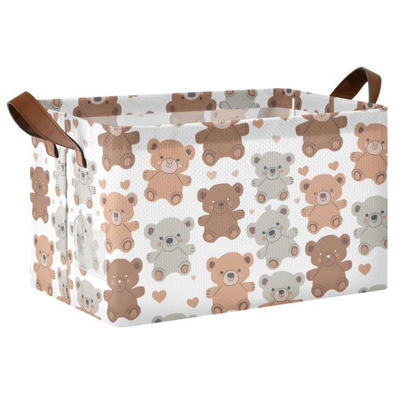 Cute Teddy Bears Pattern Collapsible Storage Bin Open Home Shelf Basket Water-Resistant Iron Frame Large
