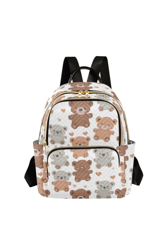 Cute Teddy Bears Pattern Fashion Backpack Quilted Lightweight Women Travel Daypack 14L
