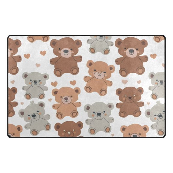 Cute Teddy Bears Pattern Memory Foam Area Rug 60"x39" Non Slip, Absorbent, Fade Proof for Living Room, Bedroom, Office