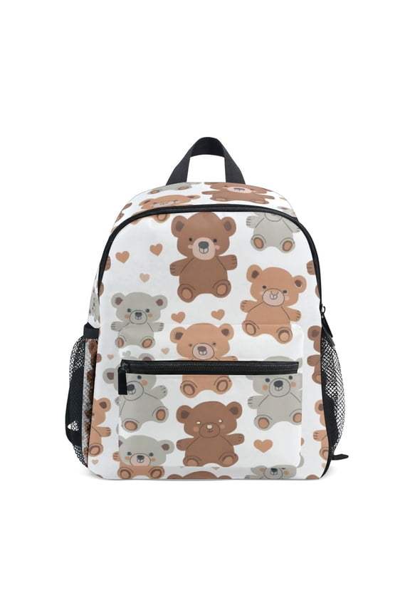 Cute Teddy Bears Pattern Mini Backpack Cute Small Backpack with Chest Strap and Whistle Ages 3-8