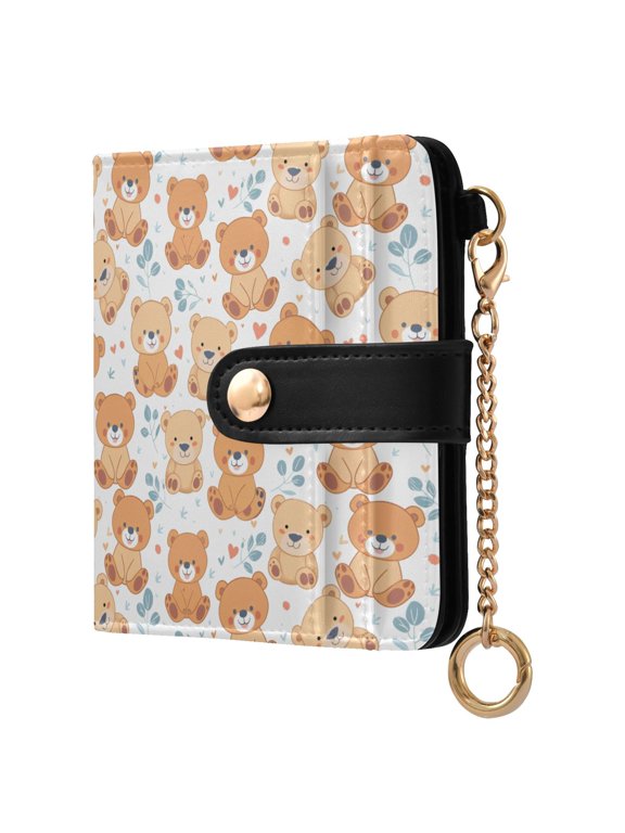 Cute Teddy Bears Small Wallet for Women RFID Blocking Bifold PU Leather Credit Card Holder with Zipper Coin Pocket Compact Cute Travel Purse Magnetic Snap 7 Card Slots