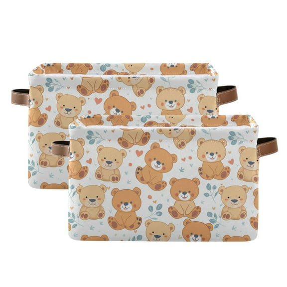 Cute Teddy Bears Storage Bins with Handle Fabric Organizer Basket Foldable Box 2 Pack 14.2x10.2x8.3