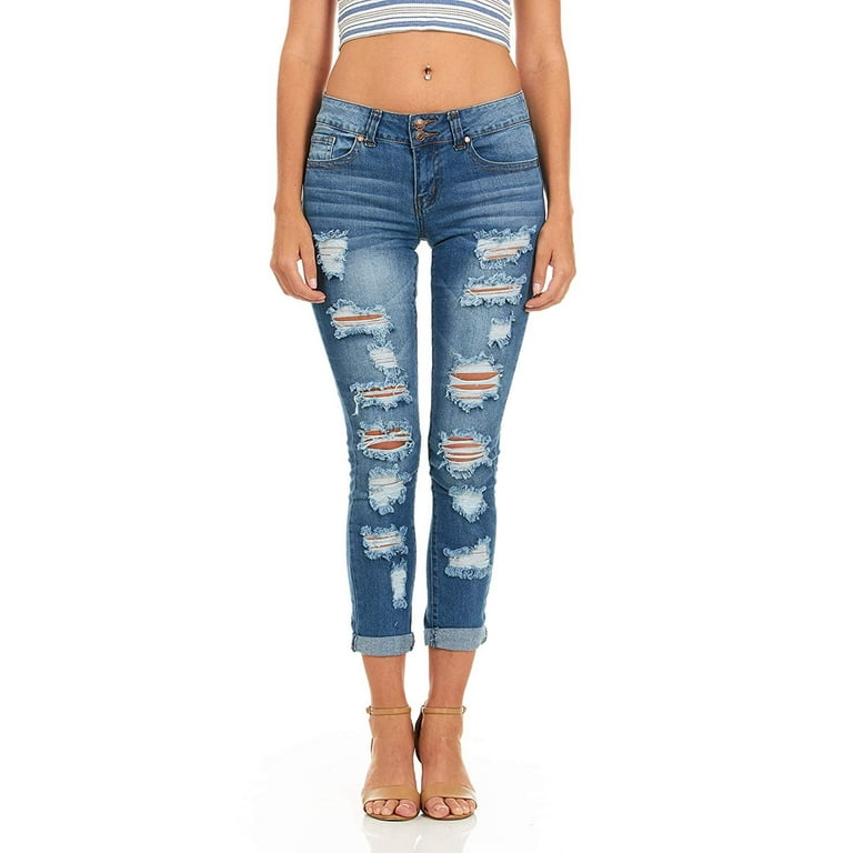 Cute Teen Girl Denim Ripped Jeans for Teen Girls Juniors Distressed Slim Fit Skinny Jeans Size 56 Electric Blue