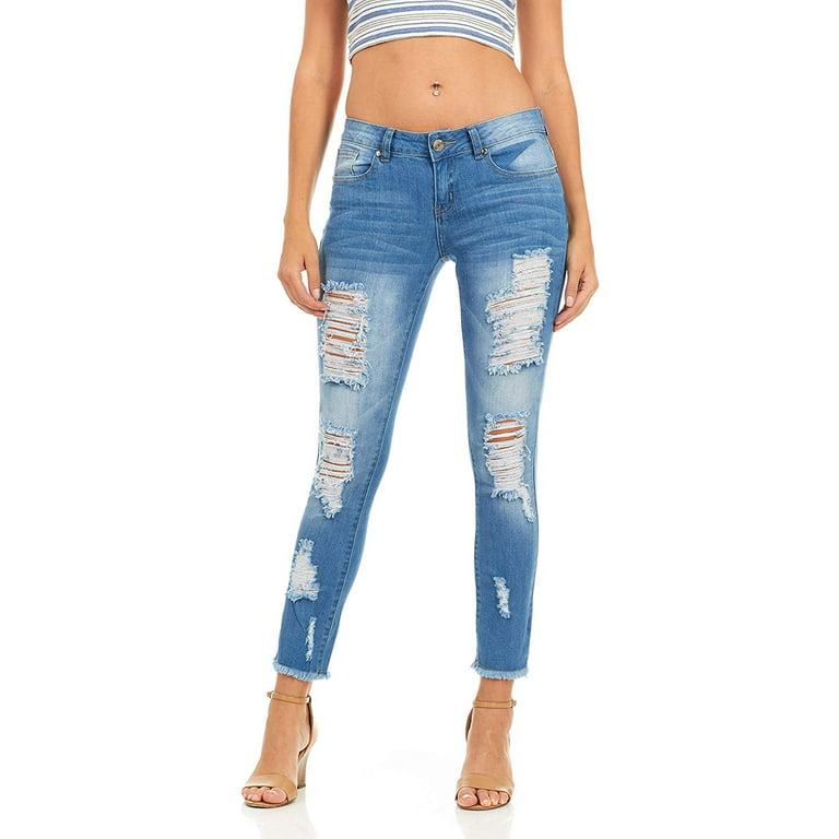 Cute Teen Girl Jeans juniors plus ripped repaired patched skinny