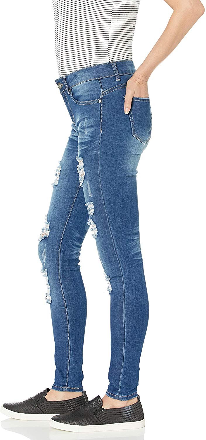Cute Teen Girl Size Cute Mid Rise Waisted Ripped Torn Skinny Juniors, COP Blue Distressed, JR Plus 14 - image 1 of 4