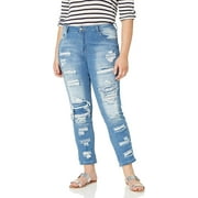 YDX Cute Teen Girl Teen Girls's Plus Size Ripped Torn Distressed Repaired Patched Slim Fray Skinny, Hem Blue, 22W
