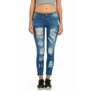 YDX Cute Teen Girl jeans juniors plus denim skinny pants for Teen Girls acid washed light dark blue