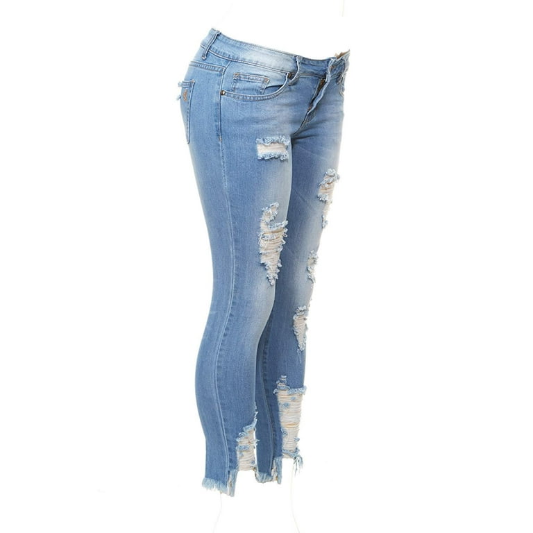 YDX Cute Teen Girl Teen Girls s Size Distressed Ripped Skinny Jeans Juniors Light Distressed Plus 24 Girl s Size 24W Blue