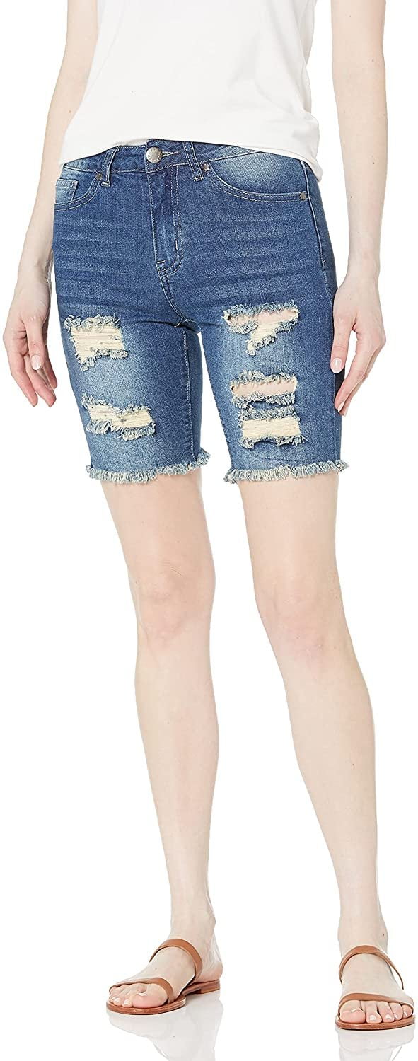 Cute Teen Girl Women s Jeans Juniors Denim Booty Bermuda Capri Mid Rise Basic Or Ripped Blue Distressed 8 Inseam 1 2 Short