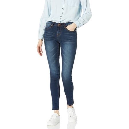 Cute Teen Girl Women's Skinny Cuffed Stone Whisker Wash 29 Inseam, Night Blue, 15 Junior