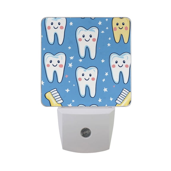 Cute Teeth Brushes Stars LED Night Light with Smart Sensor Plug Into Wall Dusk to Dawn 2 packs