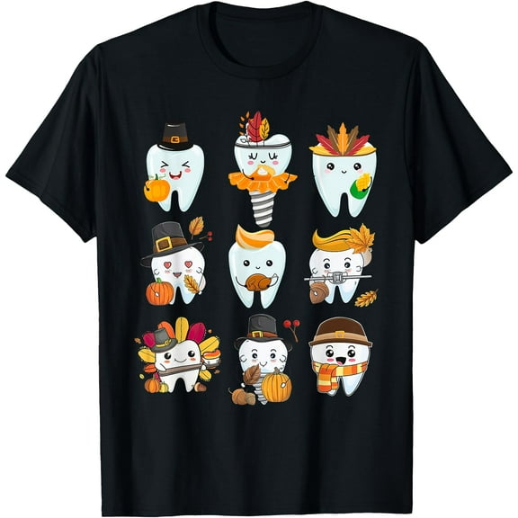Cute Teeth Dental Squad Dental Assistant Thanksgiving T-Shirt,Top Tees,Black