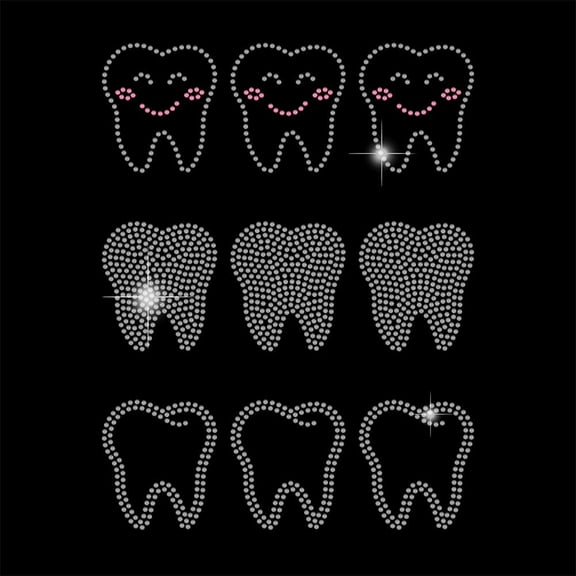 Cute Teeth Rhinestone Heat Transfer Cartoon Teeth Bling Rhinestone Template Decal 9pcs Costume Decor for Clothes Bags Pants DIY Transfer Iron On Decals for T Shirts 1pc