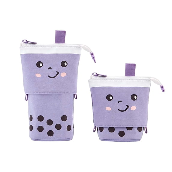 Cute Telescopic Pencil Pouch Stand Up Zipper Storage for Office Travel Purple