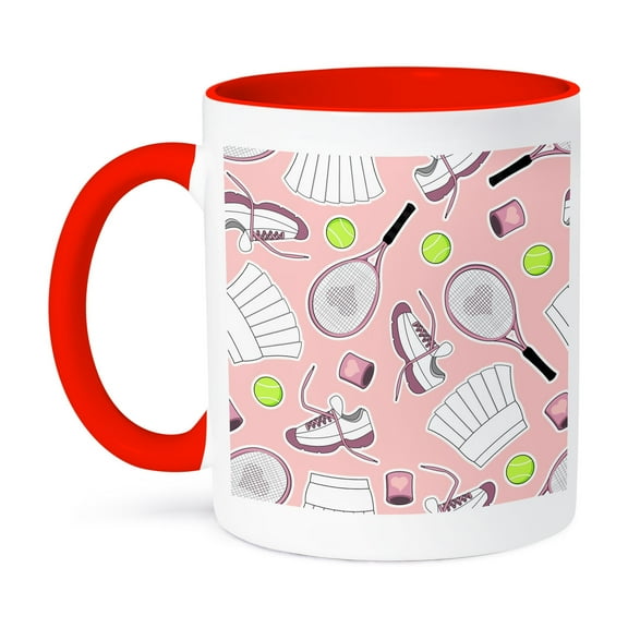 3dRose, Cute Tennis Pattern Pink, 15oz Two-Tone Red Mug
