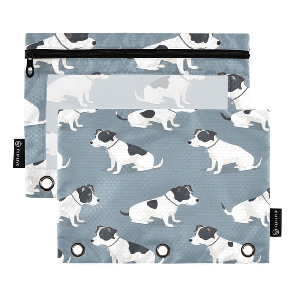 Cute Terrier Dogs 2 Pack Pencil Pouch for 3 Ring Binder Smooth Zipper Folders with Pockets Clear Window Pencil Case