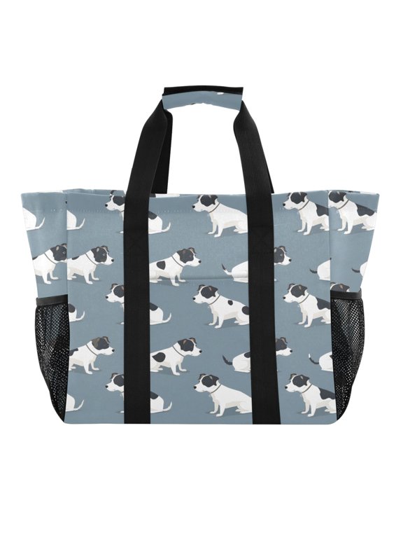 Cute Terrier Dogs Reusable Grocery Bags with Handle Side Pocket Waterproof Shopping Portable Tote