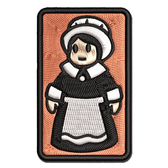Cute Thanksgiving Pilgrim Girl Applique Multi-Color Embroidered Iron-On Patch - 3.5 Inch Large