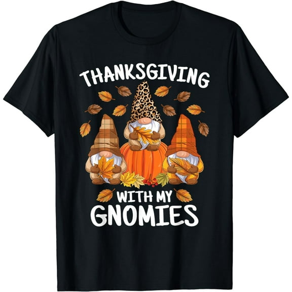 Cute Thanksgiving With My Gnomies Autumn Gnome Fall Leaves T-Shirt