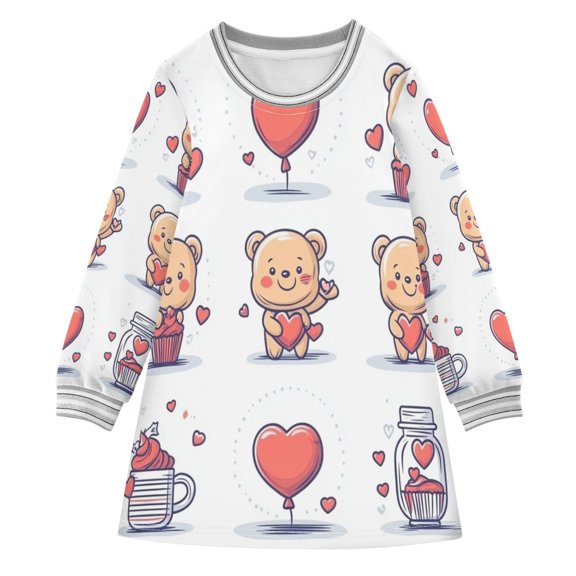 Cute Theme Bears Girls'long-sleeved dress Thickened A-dress Warm Dress Basic Shirt Party Dresses