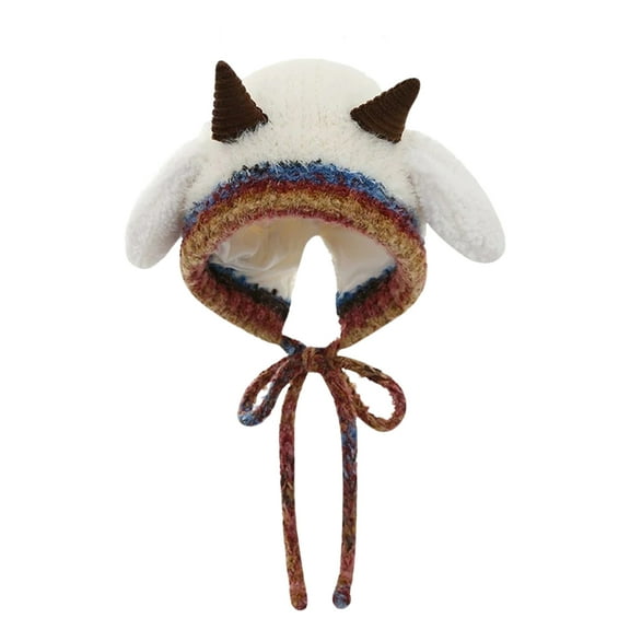Cute Thick Plush Knitted Hat Women Winter Warm Ear Protection Beanies Hat Women Comfortable Horn Pullover Hats
