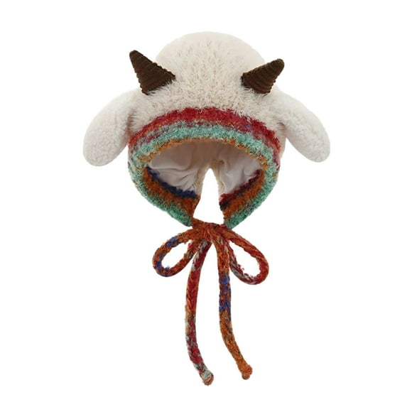Cute Thick Plush Knitted Hat Women Winter Warm Ear Protection Beanies Hat Women Comfortable Horn Pullover Hats